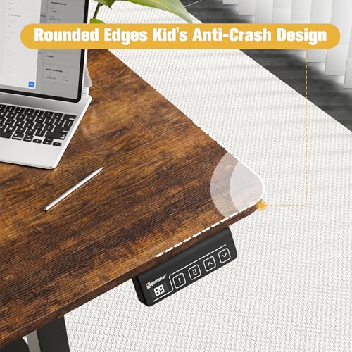 Image of ERGOMAKER Electric Height-Adjustable Desk 160 cm, Height Adjustable Table with Splicing Top, Ergonomic Table for Office (Black Frame + Brown Table Top)