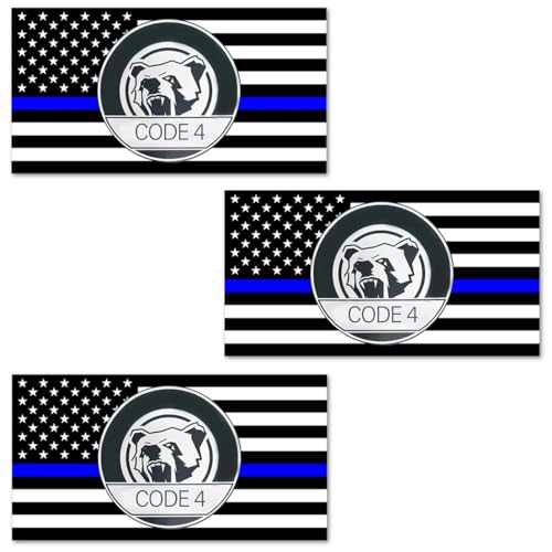 3PCS Thin Blue line Sticker Code 4 American Flag Thin Blue Line Car Decal Police Support Stickers for Cars Trucks Window Laptop
