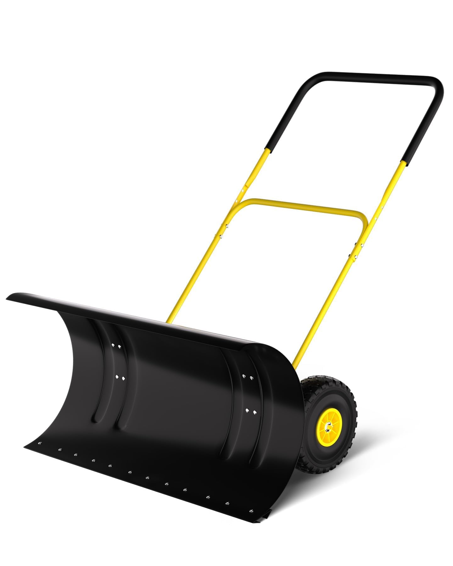 Garvee Pala Quitanieves con Ruedas de Acero al Carbono Empujador de Nieve Manual de Alta Resistencia Doble Mango Ergonómico para Calzadas y Patios Retirada Eficiente Hielo, 91.4 cm, Amarillo