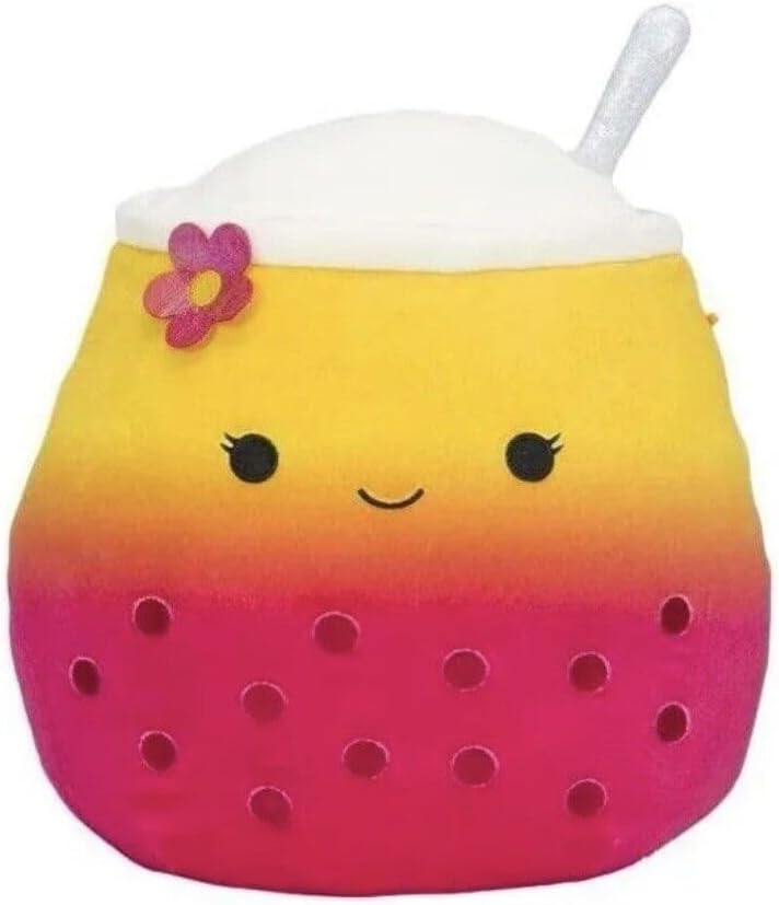 Squishmallows Official Boba Tea Squad 8" Bergit The Pink Boba Tea - Add to Your Squad - Gift for Kids, Girls & Boys