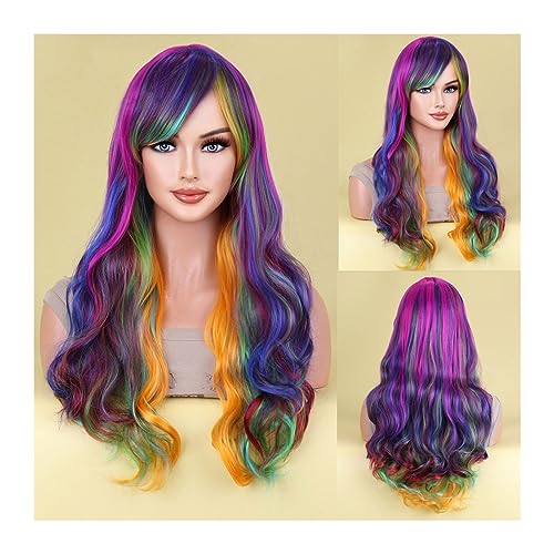 Perruques de cheveux synthétiques 28 pouces violette rose : changez de tête sans coloration