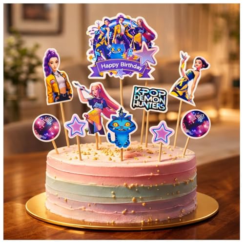 Image of Wanna Party Korean Pop Band Theme Cake Toppers Set of 10 for Birthday Cake Decoration | Korean Pop Theme Party Supplies for Girls Birthday Decoration