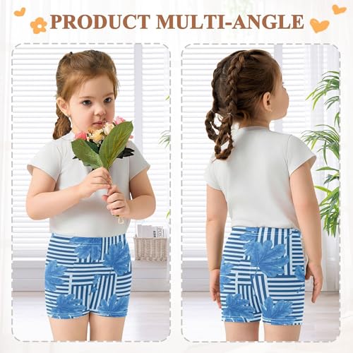 Joisal Cotton Shorts for Under Dresses Botanical Leaves Blue Geometric Striped Toddler Biker Shorts Girls 4t Summer Outfits4