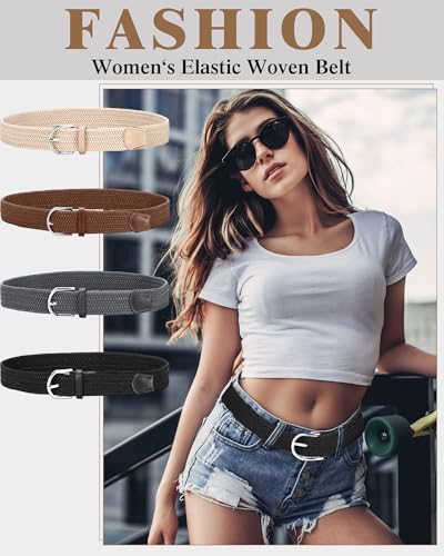 SATINIOR 4 Pack Stretch Belt Women Men Woven Braided Waist Band for Women Dress Tights Golf Casual Pants Shirts Jeans4