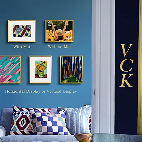 Image of VCK 8x10 Metal Picture Frames Gold Set of 3, Multi Aluminum Picture Frames Made of High Definition Real Glass for 5x7 with Mat or 8x10 Without Mat, Wall Hanging
