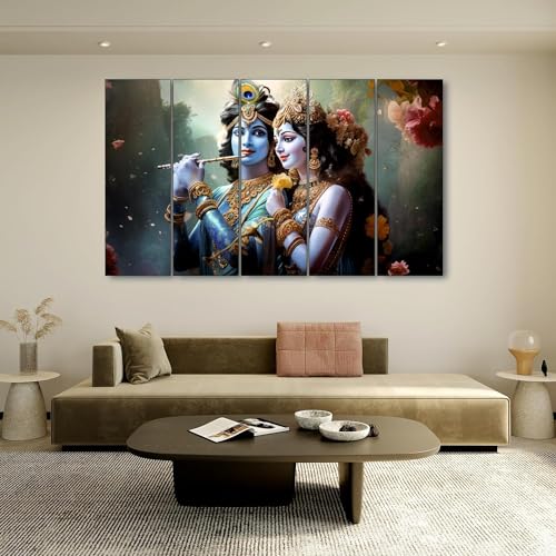 Image of KYARA ARTS Beautiful Radha Krishna Flute Painting With Frame Wall Paintings for Living Room, Bedroom, Office, Hotels, Drawing Room Wooden Framed Digital Painting (50inch x 30inch)