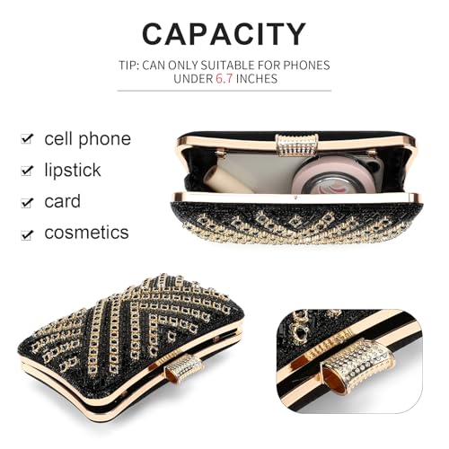 Image of RNIEGA Rhinestone Clutch Purse for Women Sparkly Evening Handbag Bridal Purse Crossbody Shoulder Bag with Detachable Chain