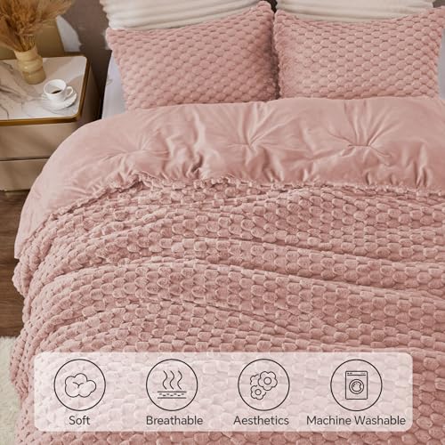 BEDELITE Fluffy Twin Comforter Set - Dusty Pink Fleece Soft Comforter for Twin Size Bed, Luxury Warm Bedding Set for Winter, Fuzzy Bed Set 2 Pieces (1 Comforter, 1 Pillowcase)