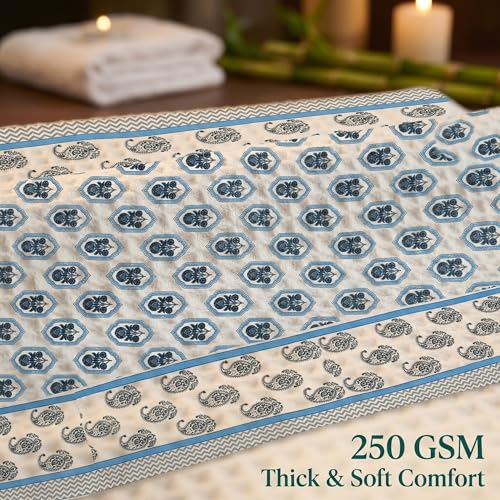 Image of Mafatlal Madhuban Premium Waffle Cotton Set (1 Bath 147x76 cm + 2 Hand 76x38 cm) | 250 GSM | Lightweight, Soft & Hand Printed | Marina