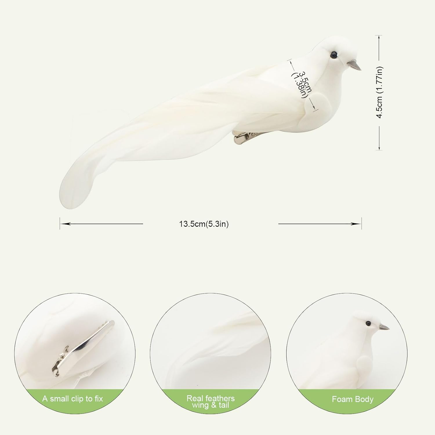 HNH 12 Pieces Decorative White Doves Birds Artificial Fake Birds with Clip for Crafts, Home Decorations, Christmas Tree, Wedding Ornaments - Realistic Feathered Bird 1201C image 2