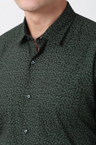Image of Peter England Men's Printed Formal Shirt with Nature-Inspired Motifs - 100% Cotton, Full Sleeves, Regular Fit