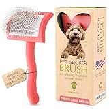 Slicker Brush for Dogs - Long Pin for Poodles, Doodles & Long Haired Dogs, Deshedding & Dematting Tool, Slicker Dog Brushes for Grooming (Coral, Curved Medium)