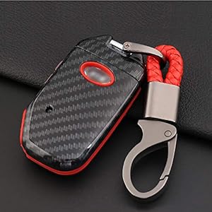 ontto Autosleutelhoes SleutelCover voor Kia Sportage R Stinger K900 Rio Ceed Optima Sorento Sleutelhoesje Plastic Beschermhoesje Autosleutel Case Sleutelhanger 4 Knop-Koolstof rood A