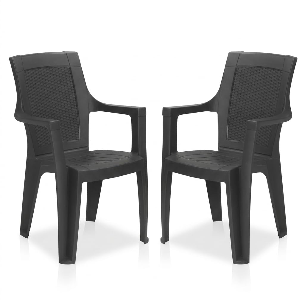 Nilkamal MYSTIQUE Plastic Mid Back with Arm Chair | Chairs for Home|Office - Outdoor - Garden | Dust Free |100% Polypropylene Stackable Chairs | Set of 2 | Iron Black-image-22