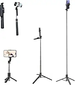 Tripé Bastão de Selfie 3 em 1 – Compacto e Extensível até 1,70 m de Altura, Controle Bluetooth, Rotação 360° – Para Gravações, Reels, TikTok, YouTube, iPhone e Android