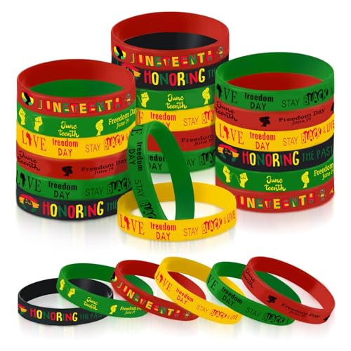 60 Pcs Juneteenth Decorations Bracelets Bulk Party Favors Juneteenth Day Accessories Decoration Favors Silicone Bracelets for Friends or Classmates Coming to The Black American Freedom Day Party