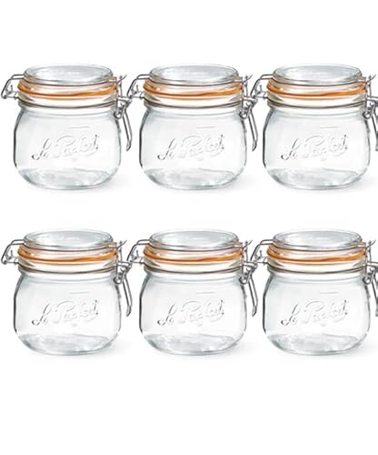 Le Parfait Orange Super Preserve Clip Top Glass Store Jars : Pack 6 Jars Size 0.75 Litre