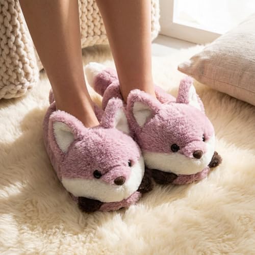 Image of ARELUX Animal Slippers Cotton Adult Unisex, Cute Novelty Raccoon Fox Red Panda Plush House Shoes with Non-Slip Sole, Warm Fuzzy Lining for Indoor Outdoor Cosplay Party Gift