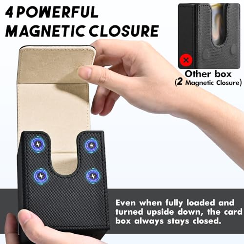Image of ZLCA Card Deck Box for Trading Cards, MTG YuGiOh Deck Case Holds 100+ Single Sleeved Cards, PU Leather Magnetic Card Storage Box Fits for TCG CCG Magic Game Cards (Black& Gold)