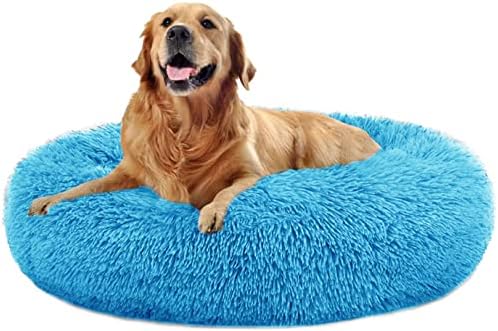 MFOX Calming Dog Bed Cat Bed Donut, Faux Fur Donut Cuddler Washable Self-Warming Pet Bed, Large Round Plush Dog Bed for Small/Medium/Large Dogs(60cm/80cm/90cm/110cm)