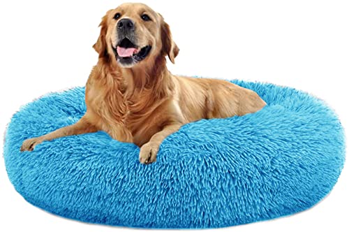 MFOX Calming Dog Bed Cat Bed Donut, Faux Fur Donut Cuddler Washable Self-Warming Pet Bed, Large Round Plush Dog Bed for Small/Medium/Large Dogs(60cm/80cm/90cm/110cm)