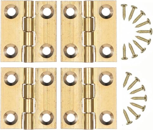 ZIOYANE 4 piezas pequeñas bisagras, mini bisagras de latón dorado con tornillos y diseño plegable para cajas de madera y puertas de gabinetes