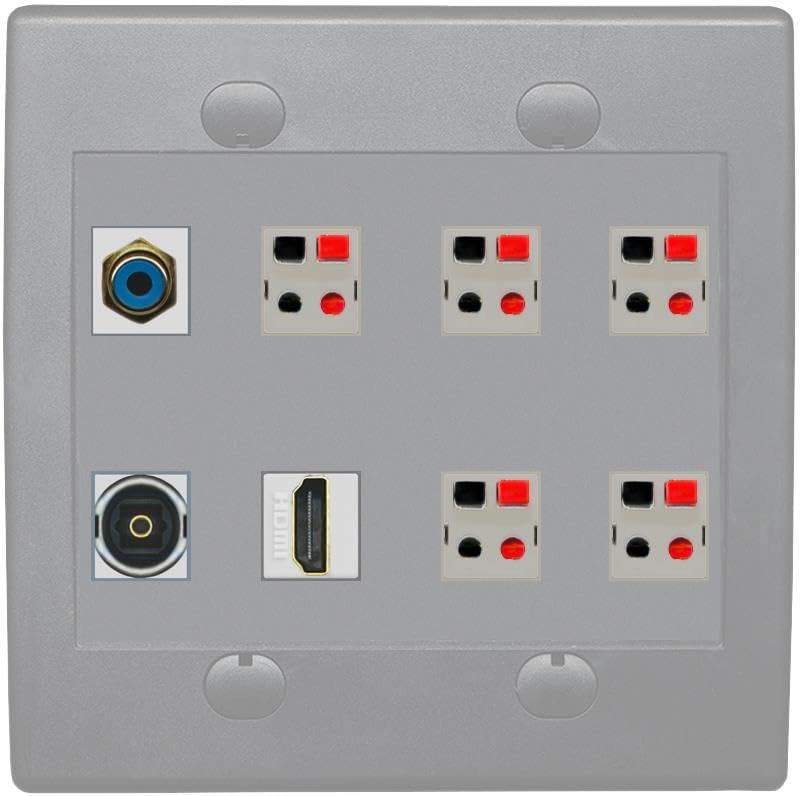 2 Gang Spring Clip Style 5.1 Speaker Wall Plate With 1 Port HDMI TOSLINK RCA Connectors - Flat 2 Gang [Brown/Brown]