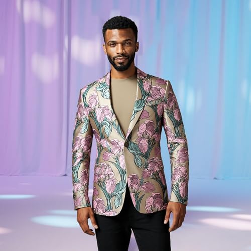 MOGU Mens Floral Blazer Paisley Suit Jacket Notched Lapel Tuxedo Men's Sport Coat for Casual Party Prom2