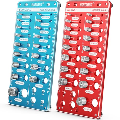 Nut and bolt thread gauge set, 42 sizes, aluminum