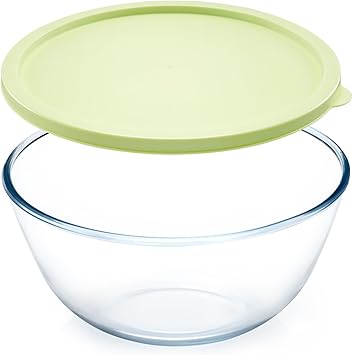 NUTRIUPS 4.7 Quart Large Glass Mixing Bowl with Lid, Deep Big Glass Bowl Large Salad Bowl Spring Pine Green