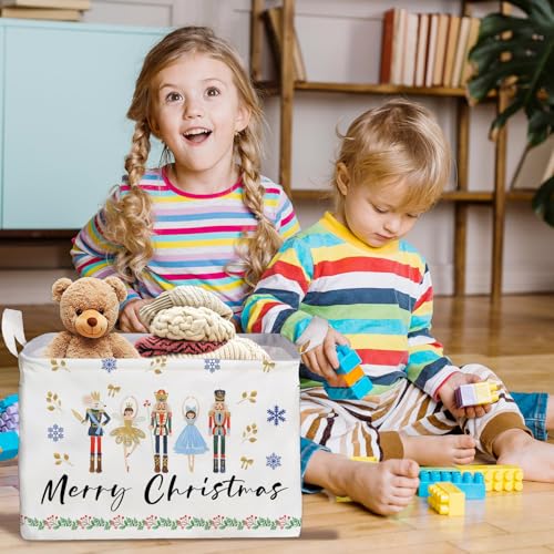 Image of Christmas Storage Basket with Handles, Nursery Organization, Waterproof Toy Box for Boys and Girls Room, Decor Rectangular Fabric Box for Clothes, Christmas Gifts Storage Box, Christmas Party Decor
