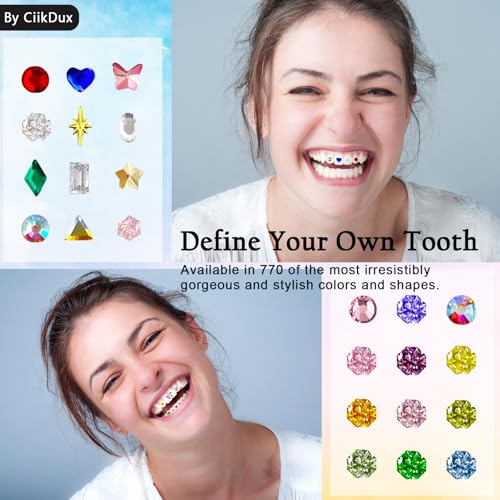 Image of CiikDux DIY Tooth Jewelry Kit - 770 Crystals, 12 Shapes Bedazzle Gems, Teeth Jewelry Starter Set (Pack of 2)