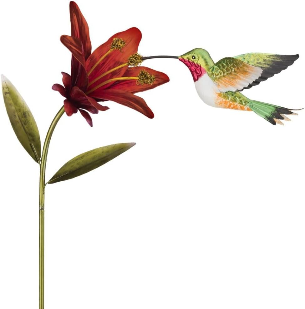 Regal Art & Gift Hummingbird Flower Garden Stake - Decorative Handcrafted Metal Sculpture, Elegant Outdoor Art for Patio, Lawn & Garden Décor - Ruby Throated