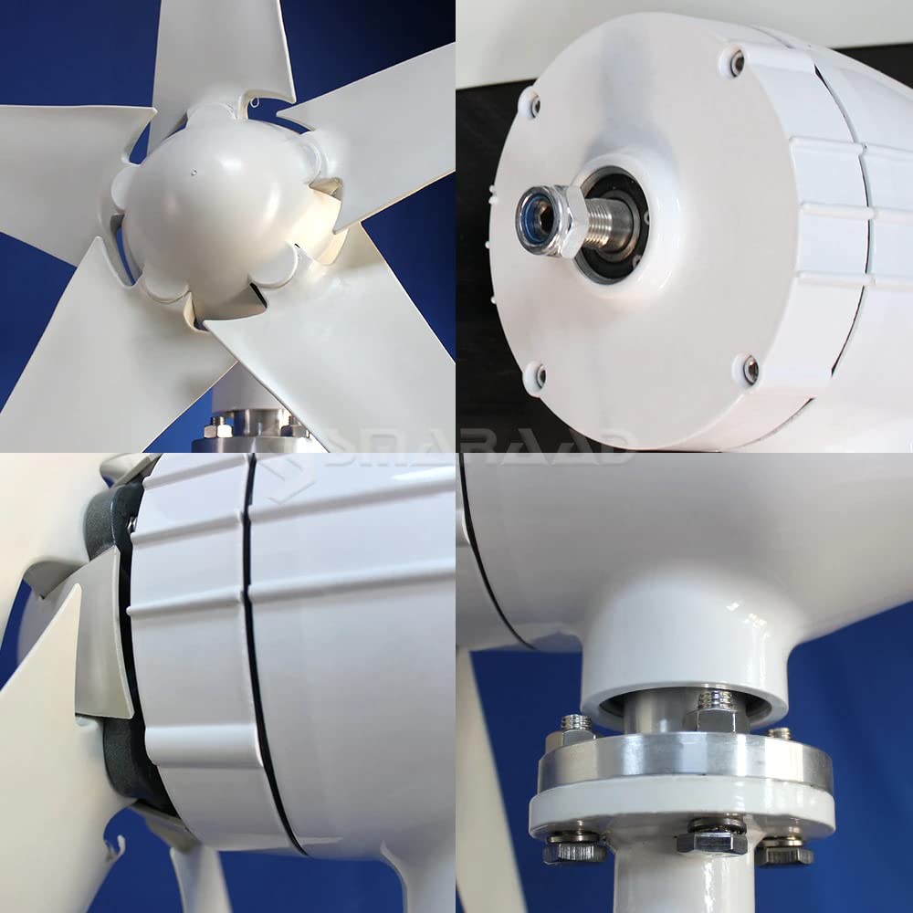 600W Windkraftanlage 12V 24V 48V Windturbine mit 5 Flügeln und kostenlosem MPPT Laderegler Horizontaler Windgenerator für Zuhause Bauernhof