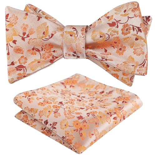 Image of Alizeal Mens 2pcs Floral Bow Tie Set | Self-tied Elegant Pocket Square Set for Wedding