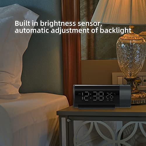 FanJu Projection Alarm Clock for Bedrooms, Digital Clock with 180° Rotatable Projector, Automatic Brightness Dimmer,Indoor Thermometer Clock with USB Charger, Loud Bedside Clock with Battery Backup. - Thumbnail 3