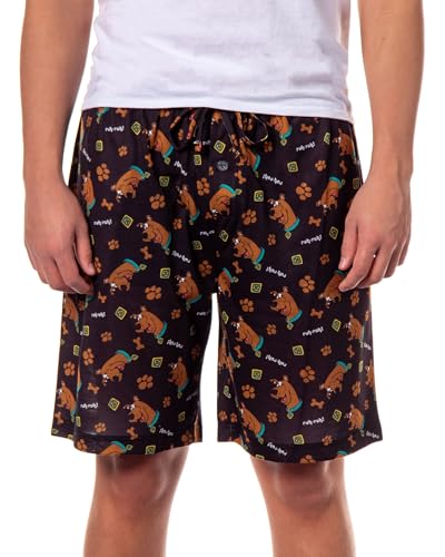 Scooby-Doo Men's Ruh-Roh! Snacks Dog Tag All-Over Print Lounge Sleep Pajama Shorts for Adults