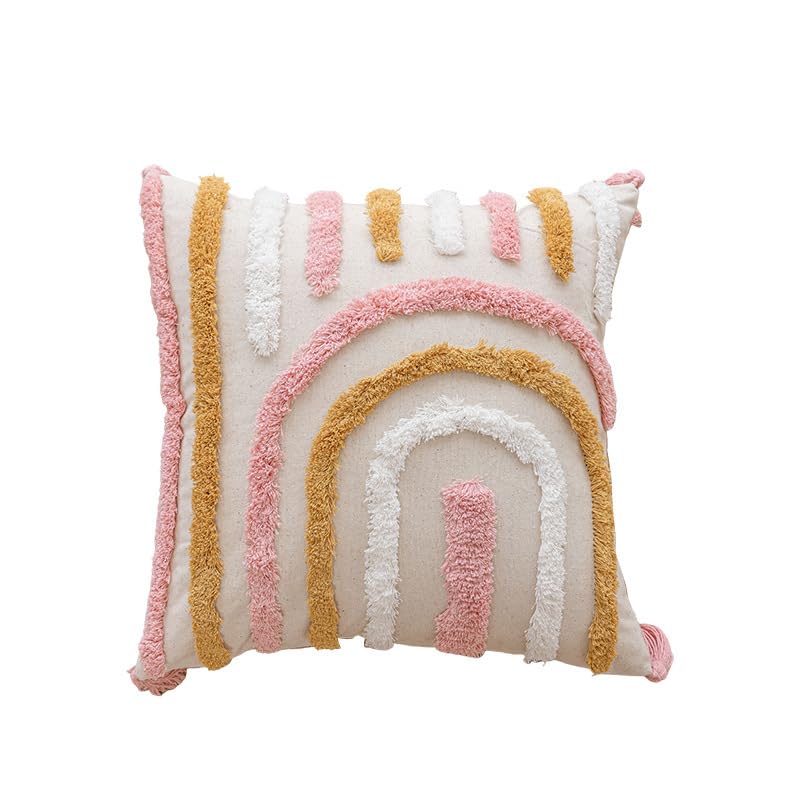 Nvzi Funda de almohada bordada estilo granja, diseño étnico bohemio con borlas, para sofá, mesita de noche, oficina, 17 x 17 pulgadas (02) b