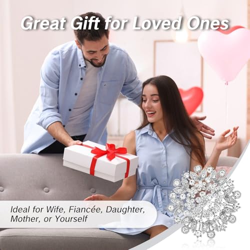 Image of NIIIYTYB Silver Brooches for Women Diamond Crystal Flower Leaf Brooch Pin Large Elegant Bridal Corsage for Dress Wedding Accessories Sparkling Crystal Brooches Stylish Pins for Special Occasions