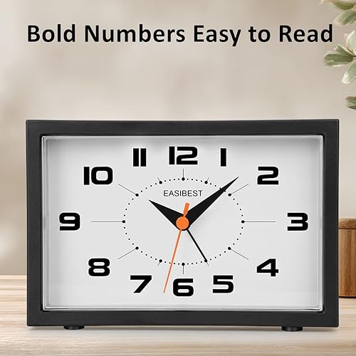 Miniatura 2 de Reloj despertador analógico silencioso sin tictac, alarma Crescendo, repetición con luz, soporte de pared para escritorio y cama, color negro