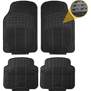 CUQOO 4 Piece Rubber Car Mats Set (Front + Rear) – Universal Non Slip Car Floor Mats | Waterproof Heavy Duty All Weather Car Rubber Mats for All Cars, SUV’s, Trucks & VAN | Deep Grooved Car Mat