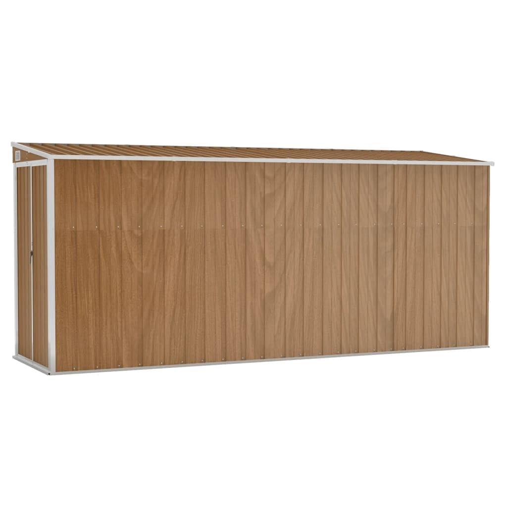 KOIECETA Anbauschuppen Wand Geräteschuppen Gartenhaus Gerätehaus Gartenschrank Gartenschuppen Fahrradhaus Schuppen Braun 118x382x178 cm Verzinkter Stahl