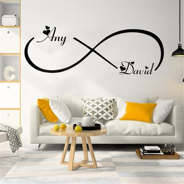 Infinite Love Decal Couple Noms Stickers Muraux Infinity Heart Love Mur Vinyle Autocollant De Mariage Décor pour Chambre Principale 1 # 20x57cm