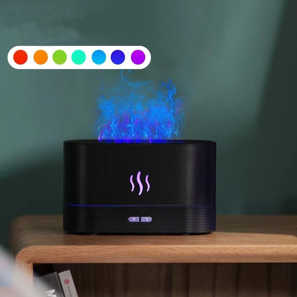 Flame Aromatherapy Machine, Aroma Expander, Home Office Table Seven Color Flame Ultra Silent Air Humidifier, Aroma Diffuser (Black Aromatherapy Machine)