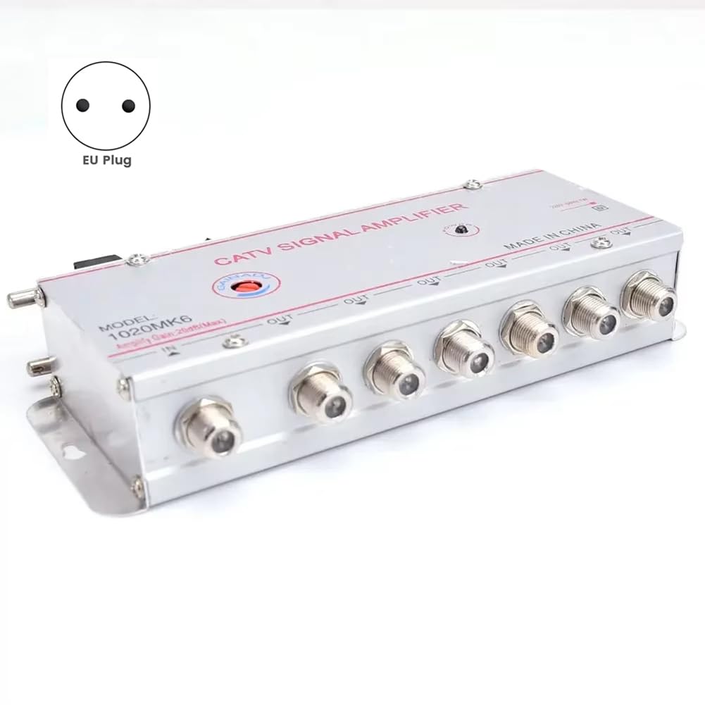 Amplificateur de Signal CATV 20dB Booster TV Numérique 45MHz-860MHz 1 Entrée 6 Sorties Prise EU