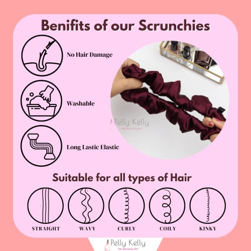Image of Satin Scrunchies Hair Bands for Women | No-Damage Elastic Hair Ties for Ponytails & Buns | Fluffy & Stylish Rubber Bands | Extra Large Size | Pack of 5