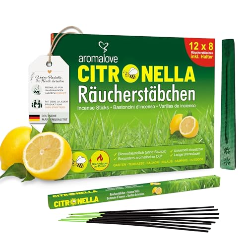 Aromalove Citronella Räucherstäbchen, 96 Stäbchen, inkl. Halter, ca. 45 min Glimmdauer...