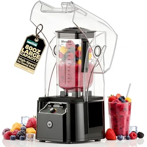WantJoin Professional Commercial Blender With Shield Quiet Sound Enclosure 2200W Industries Strong and Quiet Professional-Grade Power, Self-Cleaning, Black