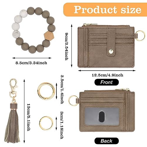 Image of KNGITRYI Wristlet Wallet for Women,RFID Keychain Wallet with Beaded Strap | 8 Card Slots,ID Window,Zipper Pocket,Leather Tassel,Compact Design