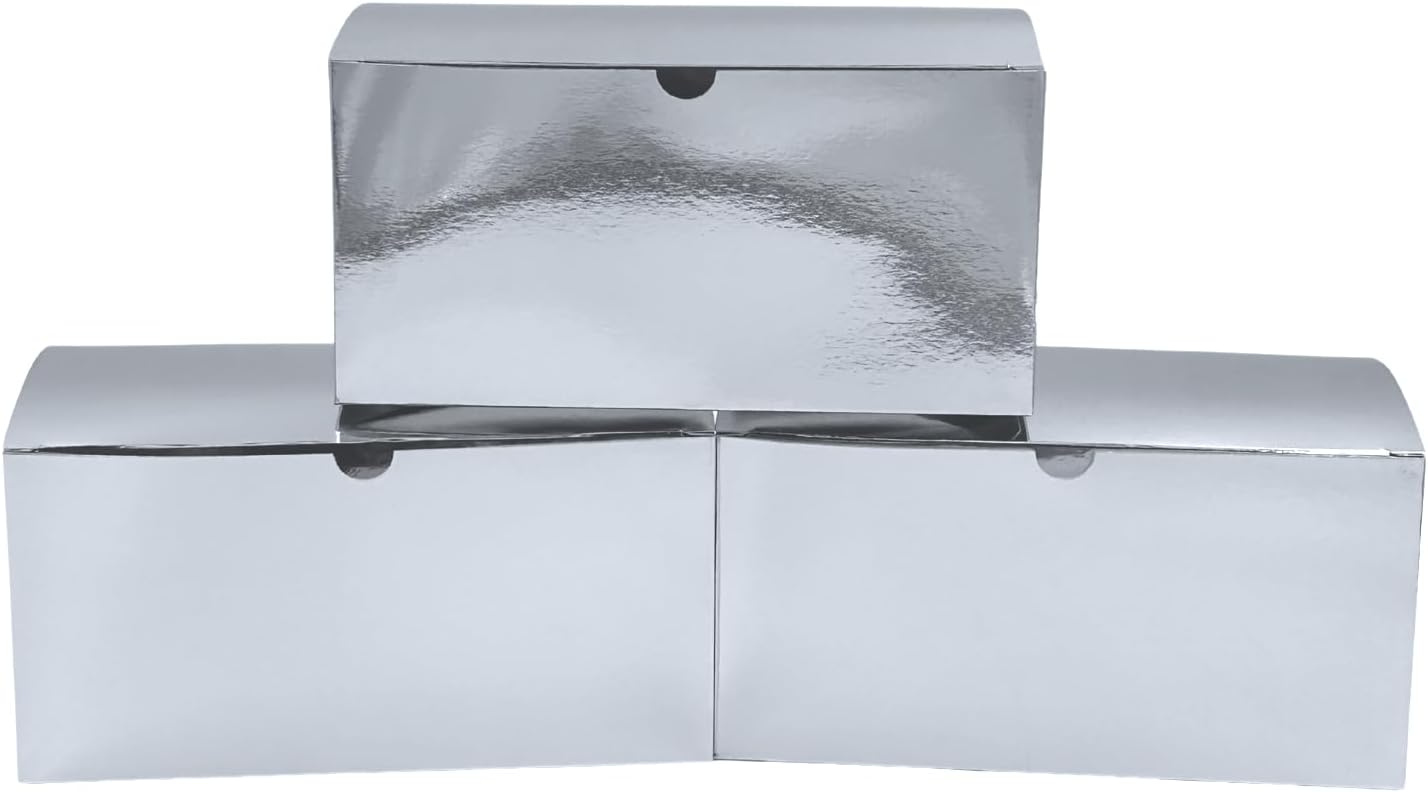 Silver Metalic Paper Gift Boxes with Lids, 9 x 4.5 x 4.5 inches, 25 Pack, Box for Birthday Gift, Party Favors, Anniversary, Special Occasion image 2
